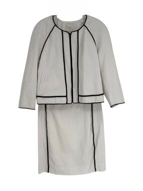 J.Crew Factory Women Jacket Skirt 2-Pc Suit Linen White Navy Blue Trim Size 6